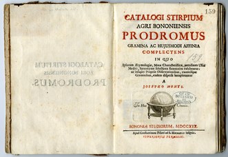 Title page of “Catalogi stirpium agri bononiensis prodromus” by Giuseppe Monti