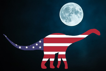 Disegno di dinosauro con bandiera americana e luna