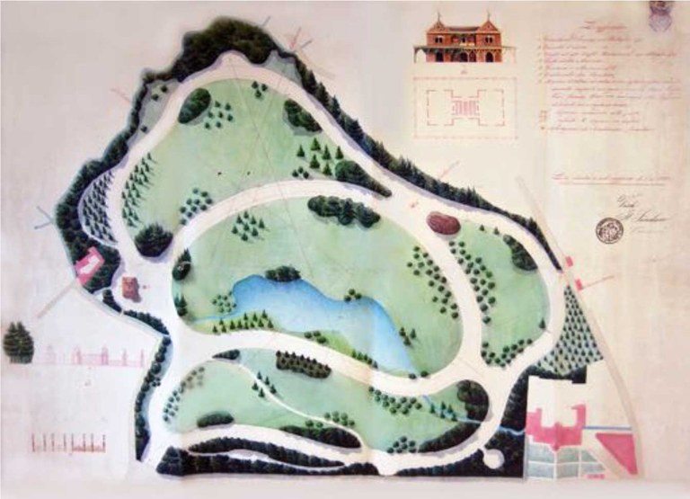 Disegno della pianta dei Giardini Margherita di Bologna