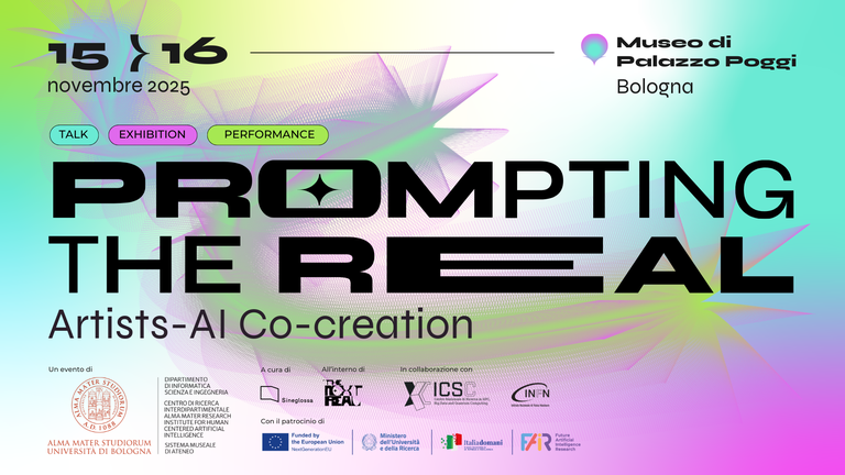 Grafica di mostra Prompting the real - 15-16 novembre 2025 - Museo di Palazzo Poggi