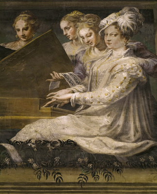 Nicolò dell’Abate, Concerto con suonatori di viola da gamba, liuto e spinetta, 1550-52