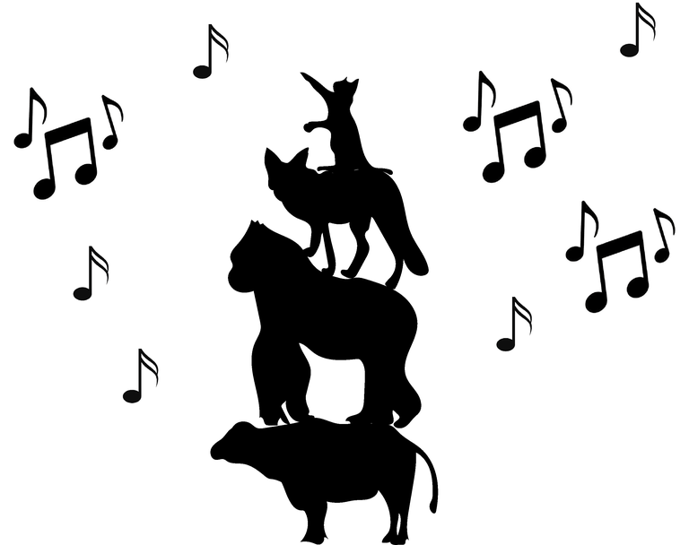 Sagome di animali con note musicali