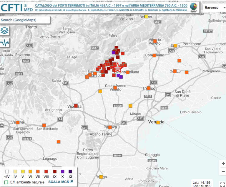 Mappa terremoti area veneta Mappa terremoti area veneta